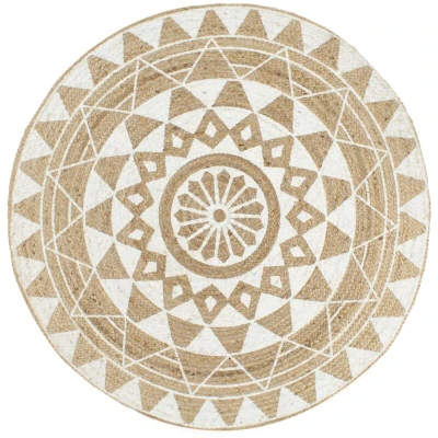 Image of vidaXL Handmade Rug Jute with White Print 90 cm