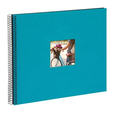 Image of goldbuch Bella Vista Spiral, Linen Memory Cut Out Cover 40 Pages, Book for Gluing, Photo Album, Paper, Turquoise (Black Sides), 35x30 cm
