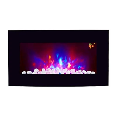 Image of 2024 TruFlame 7 colour Side LEDs Wall Mounted Black Curved Glass Electric Fire with Pebble and Log Effect (71.8cm wide)
