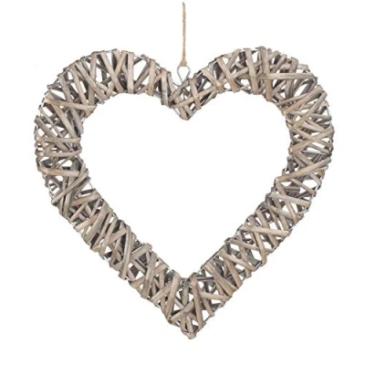 Image of Red Hamper Large Flat Open Wicker Heart, H30 x W10 D30cm