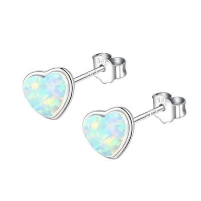 Image of KristLand Heart Opal Studs Sterling Silver 925 Earrings Gold Plated Earring with Beautiful Stone Birthday Holiday Gift for Woman Ladies Girls
