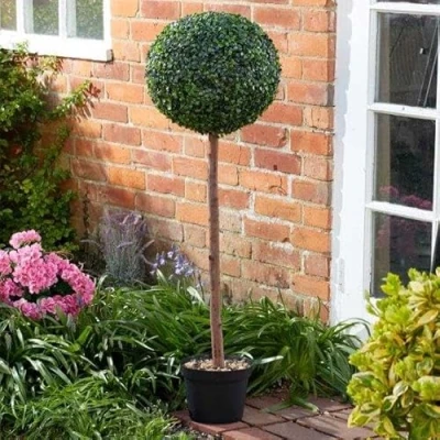 Image of Garden Mile® Green Topiary Tree Artificial Plantation Plants and Pots Artistic Round Ball Cut Bush for Doorway Front Porch Decking (2x Uno 120cm)