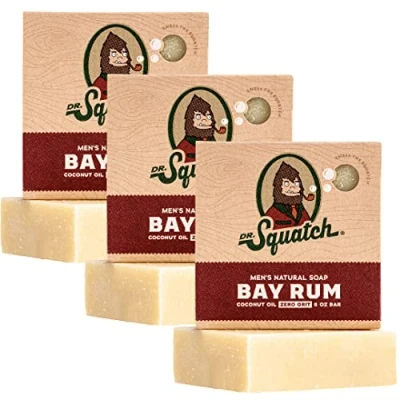 Image of Dr. Squatch All Natural Soap Bar for Men, 3 Pack Bay Rum