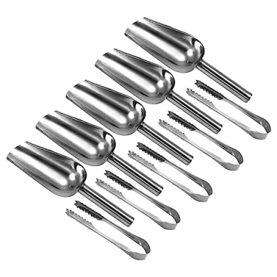 Image of 10PCS Tongs and Scoop Set, 5PCS Sweet 5 Ice Scoops for Pick Mix, Metal Serving Cookie Bar Bucket Kitchen Wedding Party Buffet