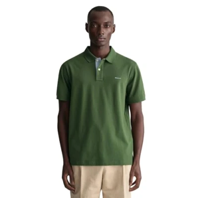 Image of Gant Contrast Piqué Polo Shirt Dark Green size XL