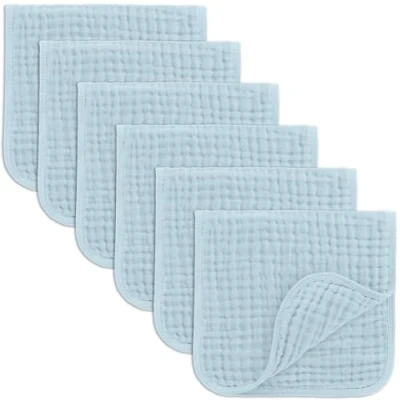 Image of Comfy Cubs Muslin Cloths for Baby, Baby Essentials, Burp Cloths, Squares, 100% Cotton, Hand Washcloths 6 Layers Extra Absorbent and Soft (Sky Blue, Pack, 50 X 25 CM)