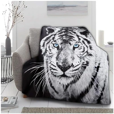 Image of VELVETIO Snuggle Wildlife 3D White Tiger Throw, Super Soft Animal Print Fleece Blankets, Extra Large Cuddly &amp; Fluffy Blanket For Sofa Bed, 150 x 200cm