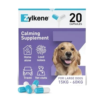 Image of Zylkene Calming Supplements for Large Dogs (15 to 60kg) 450mg Helps ease Pet Anxiety Pets cope with short term challenging situations Easily administered 20 capsules