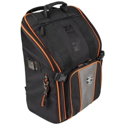Image of Backpack Tool Bag, Heavy Duty Organizer, 21 Pockets and Large Interior Klein Tools 55482, Orange, 17.25 Inch