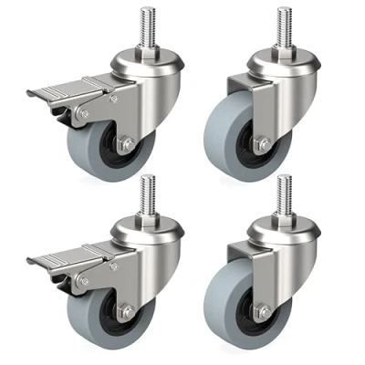 Image of nirox Set of 4 Furniture castors with pin 10 mm x 25 Heavy duty brake up to 120 kg Floor protecting rubber castor wheels Swivel trolley