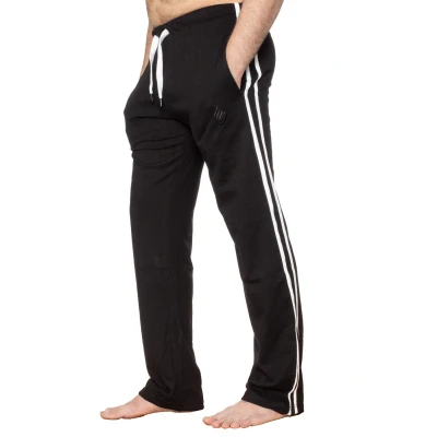 Image of EZLP586 Enzo Mens Lounge Pants Pyjama Bottoms Elasticated Waist Sleep Nightwear Striped Trousers PJ Soft Jersey Loungewear Black L
