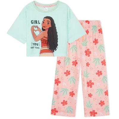 Image of Disney Stitch Girls Pyjamas Set for Kids Teenagers, Comfy Sleepwear Loungewear Gifts (Blue/Peach Moana, 7 8 Years)