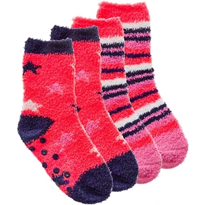 Image of Metzuyan Kids Girls Fluffy Bed Socks Striped Stars Winter with Grippers Non Skid Navy UK 9 12