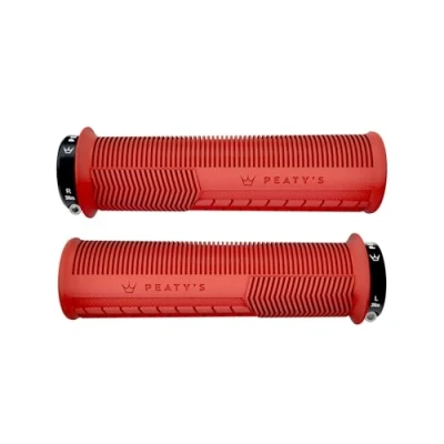 Image of Peaty&#039;s Monarch Grips Red/Mushroom/Thick Trail Comfort, Durable, Ergonomic Finger Bars, Support Thumb Pad, All Day Riding, Weather &amp; Terrain, MTB Enduro Downhill Ebike Mountain Bike