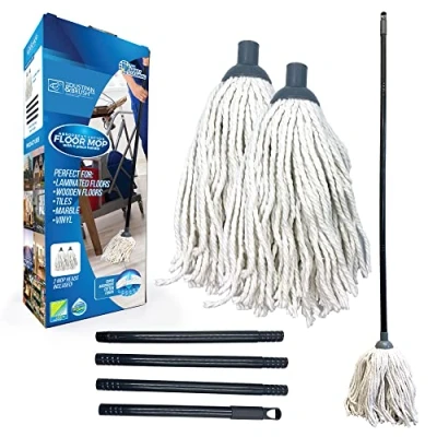 Image of Cotton Floor Mops Mop System with Super Absorbent Head, 110cm Metal Handle and Extra Head Refill Effective Cleaning For Home, Office Commercial Use