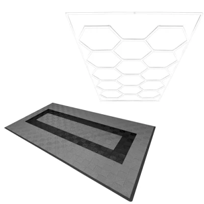 Image of MonsterShop Hexagon LED Light &amp; Vented Garage Floor Tiles with Edges 90 Grey 30 Black