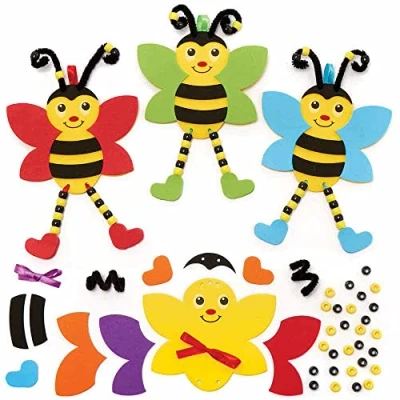Image of Baker Ross FC799 Bumble Bee Dangly Legs Decoration Kits Pack of 5, Kids Foam Crafts, Bead Arts and Crafts