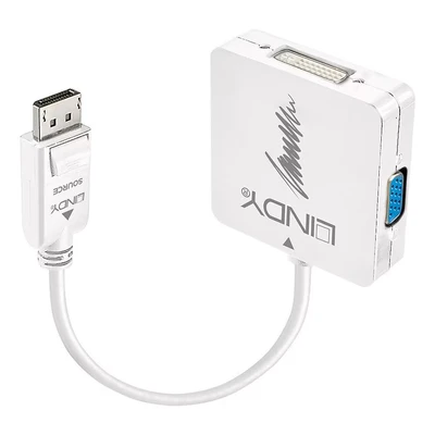 Image of LINDY 41028 DisplayPort 1.2 to HDMI, VGA and DVI D Active Adapter Converter Black, 6.0 cm*6.0 cm*1.5 cm