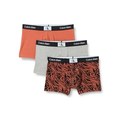 Image of Calvin Klein Men&#039;s Trunk 3Pk, Gry Htr, Broken Warp Str_Arag, Arag, XS