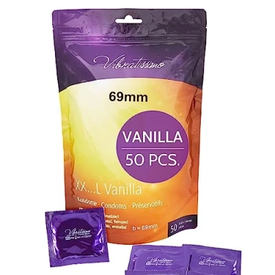 Image of VIBRATISSIMO XXL Vanilla Condoms 50 Pack I Premium with Aroma for Men Flavored Thin Wall Thickness &amp; Aromatized Feel w=69mm