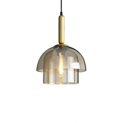 Image of ZJHAHJY Industrial Vintage Glass Pendant Light Kitchen Island Mid Century Modern Lighting Amber Double Large Ceiling Hanging Lamp Gold Farmhouse Chandelier for Dining Room Bedroom