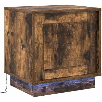 Image of vidaXL Bedside Cabinet with LED Lights Smoked Oak 44x34,5x45 cm