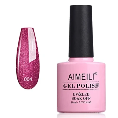 Image of AIMEILI Soak Off UV LED Gel Nail Polish shimmer Red Baroness (004) 10ml