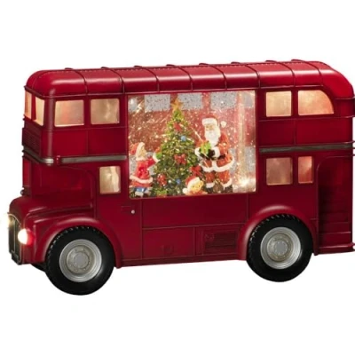 Image of Konstsmide Christmas Decorations LED Snow Globe London Bus Santa Claus and Children/Indoor, 5 Hour Timer/Battery Operated: 3xAA 1.5V (excl.)/Christmas Lantern Warm White Diodes, 4260 550, Red
