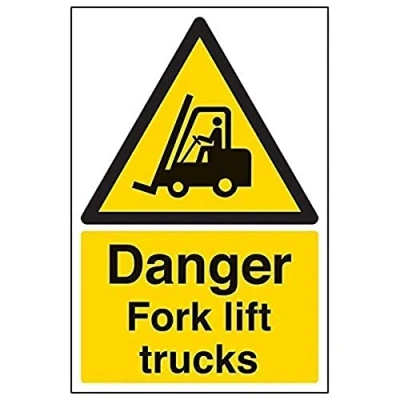 Image of V Safety Danger Fork Lift Trucks Warning Sign 300mm x 400mm 2mm Rigid Plastic