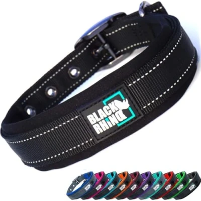 Image of Black Rhino The Comfort Collar Ultra Soft Neoprene Padded Dog for All Breeds Heavy Duty Adjustable Reflective Weatherproof Bully (Large, Black)