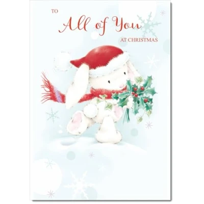 Image of doodlecards To All Of You Christmas Card Cute Rabbit with Holly Medium Size for Plain Envelope