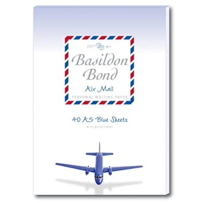 Image of Basildon Bond Luxury Writing Pad with 40 Sheets Airmail Blue, A5 (148 x 210mm)