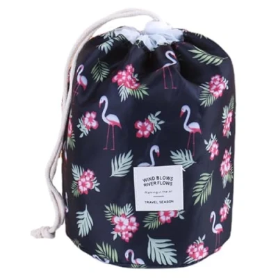 Image of Barrel Shaped Travel Toiletry Cosmetic Bag Large Capacity Drawstring Wash Bags Makeup Organizer Storage
