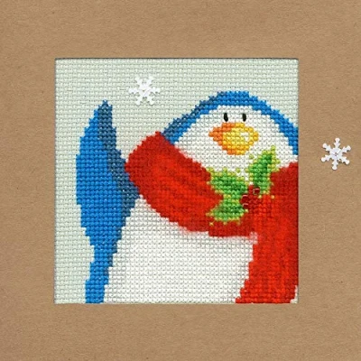 Image of Bothy Threads Cross Stitch Kit Christmas Card Snowy Penguin
