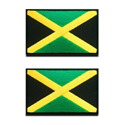 Image of 2 PCS Jamaica Jamaican Flag Patch Hook and Loop Embroidered National Applique Emblem for Team Work Clothes Football Jersey Backpack Caps Travel Biker Tactical Military
