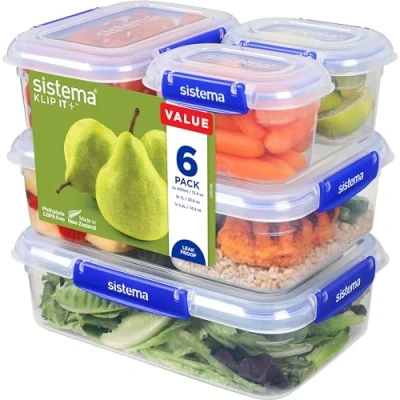 Image of Sistema KLIP IT PLUS Leakproof Food Storage Containers 2.2 L, 1 400 ml Airtight &amp; Stackable Meal Prep with Lids School Lunch Boxes Snack BPA Free 6 Count