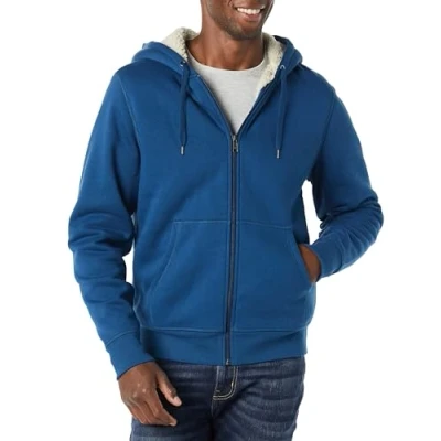 Image of Amazon Essentials Men&#039;s Sherpa Lined Full Zip Fleece Hoodie, Dark Blue, L