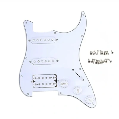 Image of Musiclily 11 Hole SSH Loaded Pickguard Strat Prewired Scratchplate with Single Coil Humbucker Pickups Set for ST Style Electric Guitar,3Ply White