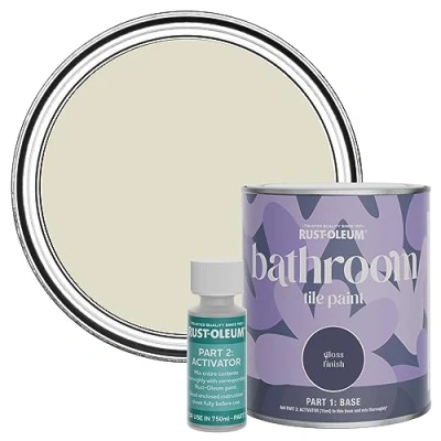 Image of Rust Oleum Beige Water Resistant Bathroom Tile Paint in Gloss Finish Relaxed Oats 750ml