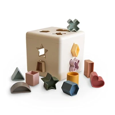 Image of Mushie Shape Sorting Box 12 Shapes Colorful Sorter Toy Suitable age: +10 months Educational toys for toddlers Polypropylene Made in Denmark
