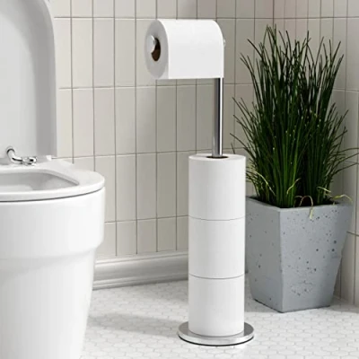 Image of Freestanding Toilet Roll Holders Folding Paper Holder Stainless Steel Bathroom Stand, Anti Rust Pedestal Free Standing Storage Dispenser Holds 5