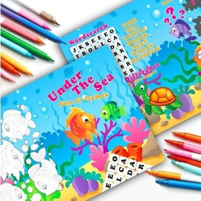 Image of Pack of 18 Under The Sea Fun and Games Activity Sheets for Kids: Perfect Party Favors