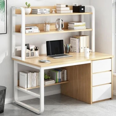 Image of FairyHover Computer Desk Study with Hutch and Bookshelf Home Office Industrial Writing Table Workstation for C,100CM