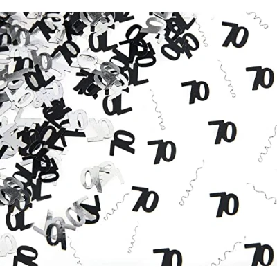 Image of 56g Black &amp; Silver 70th Birthday Confetti Foil Metallic Glitz Table Scatter Sprinkles Age Bday Party Decorations