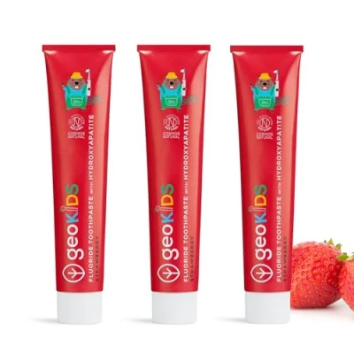 Image of Georganics Fluoride Toothpaste with Hydroxyapatite for Kids 75ml x3 Pack Strawberry Flavour 100% Natural &amp; Sustainable Prevent Cavities Strengthens Tooth Enamel Fight Plaque