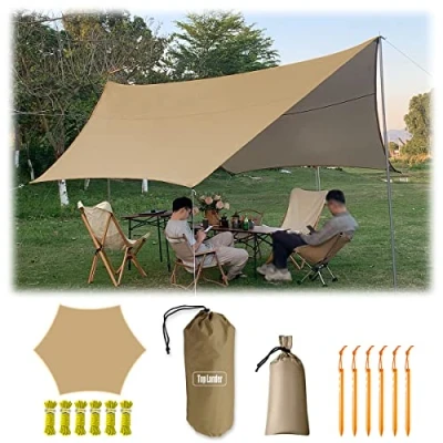 Image of 4.5X4.5m Large Camping Tarp Tent Ultralight Waterproof Mutifunctional Awning Hexagon Tarpaulin Shelter for Car Bushcraft Hammock Backpacking Outdoor