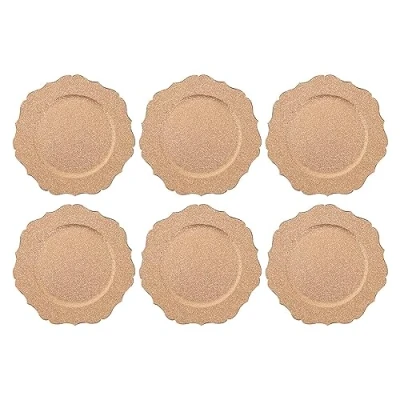 Image of Set Of 6 Charger Plates Gold Glittery Xmas Dinner Party Wedding Birthday New Year Luxury Christmas