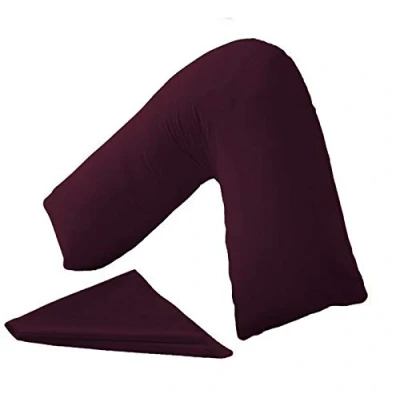 Image of ER Traders Ltd V Pillow with Pillowcase Hollowfibre Back and Neck Support Shaped Orthopedic (Plum, Complete Pillow)
