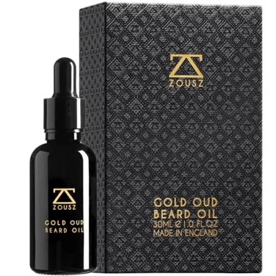 Image of ZOUSZ Beard Oil For Men Gold Oud Hypnotic Scent, Growth &amp; Conditioning With Natural Organic Essential Oils Softens Moisturises, Luxury Men’s Gift Vegan 50mL