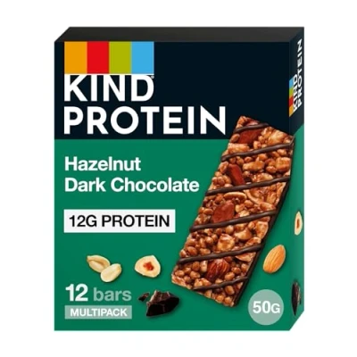 Image of KIND Protein Bars, Gluten Free Snack Hazelnut Dark Chocolate, High Fibre, Healthy Snack, Source of Protein, No Artificial Colours, Flavours or Preservatives, Multipack 12 x 50g